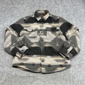 JACHS New York Jacket Mens XL Gray Sherpa Lined Southwestern Flannel‎ Shacket
